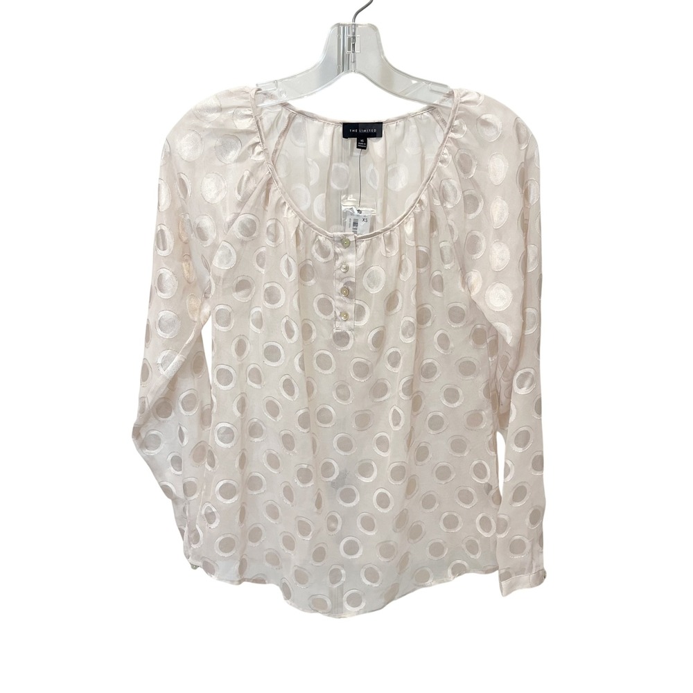 NEW The Limited Light Pink Burnout Polka Dot Henley Blouse Long Sleeve Office XS